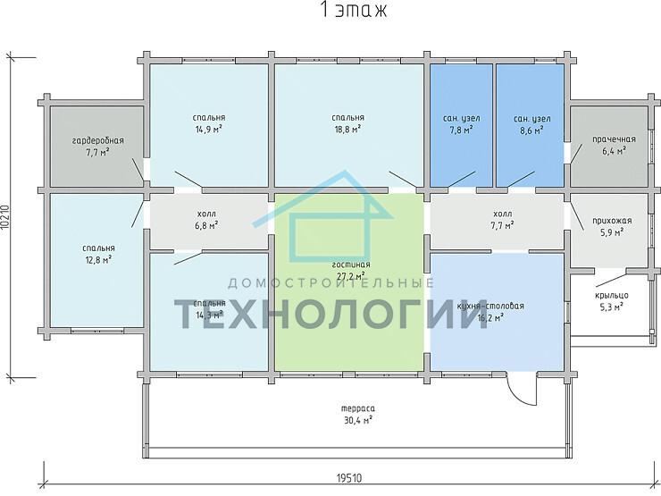 Скандинавский одноэтажный дом из бруса 10х20 с террасой Франа